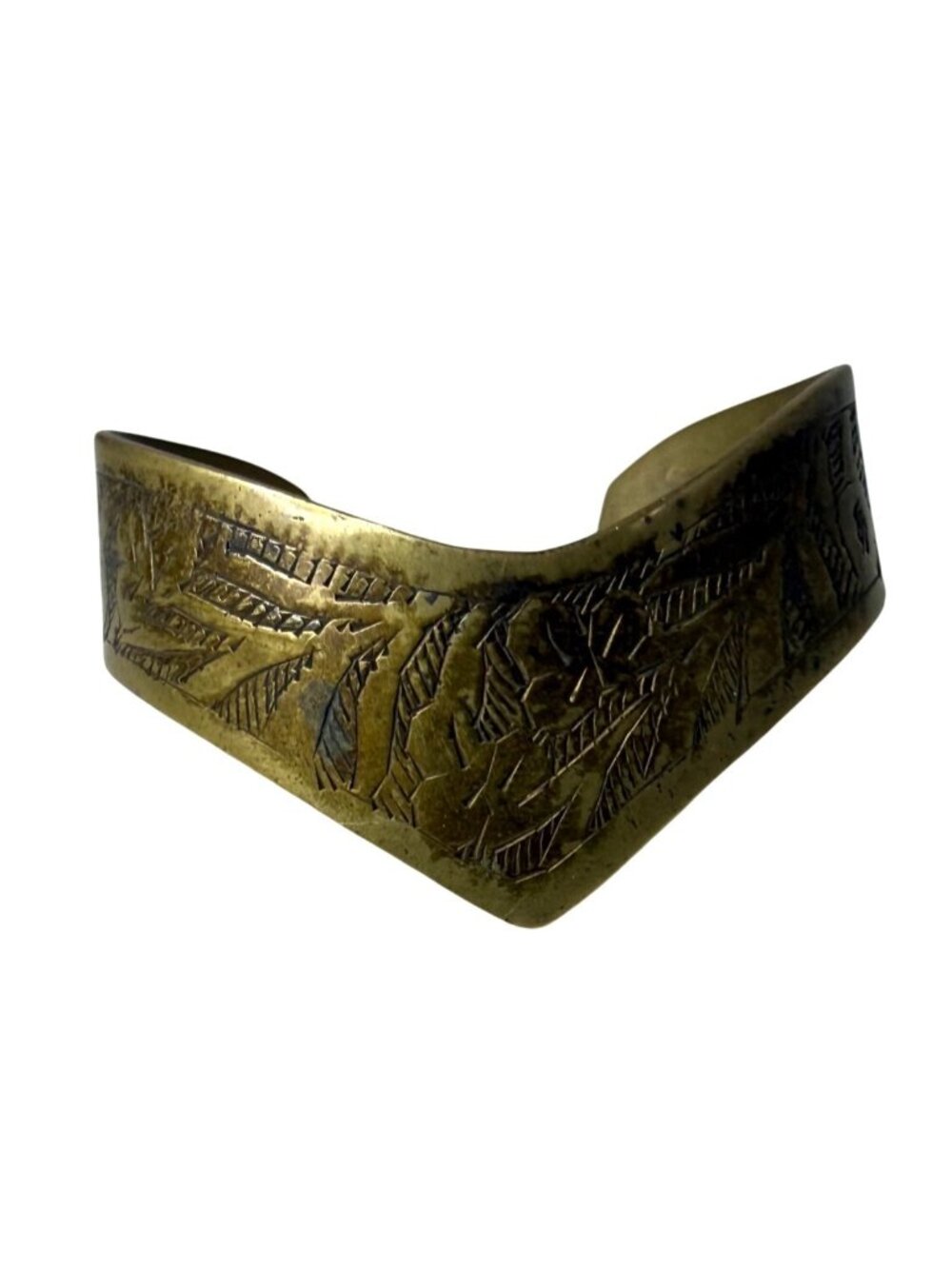 Vintage Hand-Etched Brass Cuff Bracelet Bangle Made In India